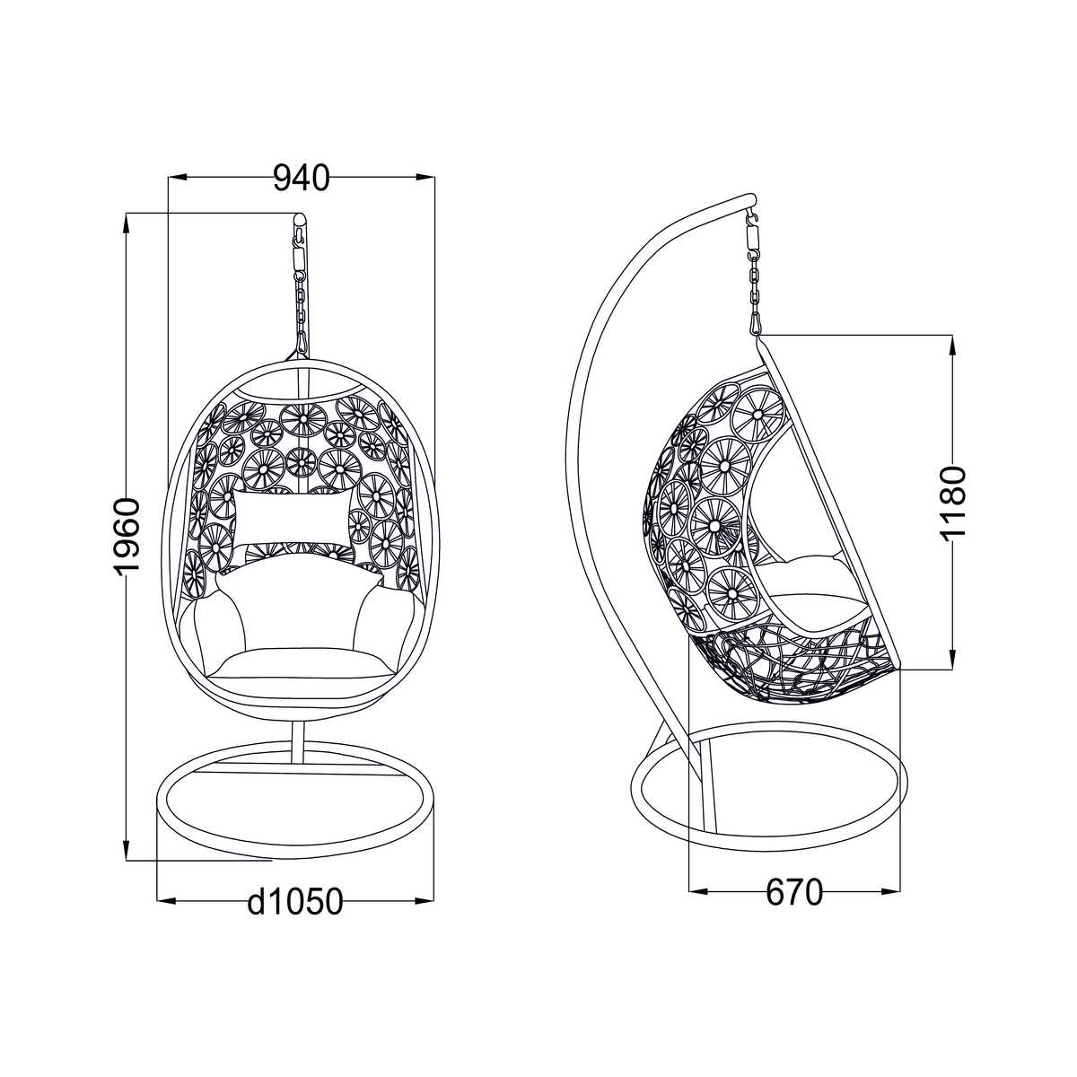 Подвесное кресло AksHome Bali белый, исскуственнный ротанг 75209 1