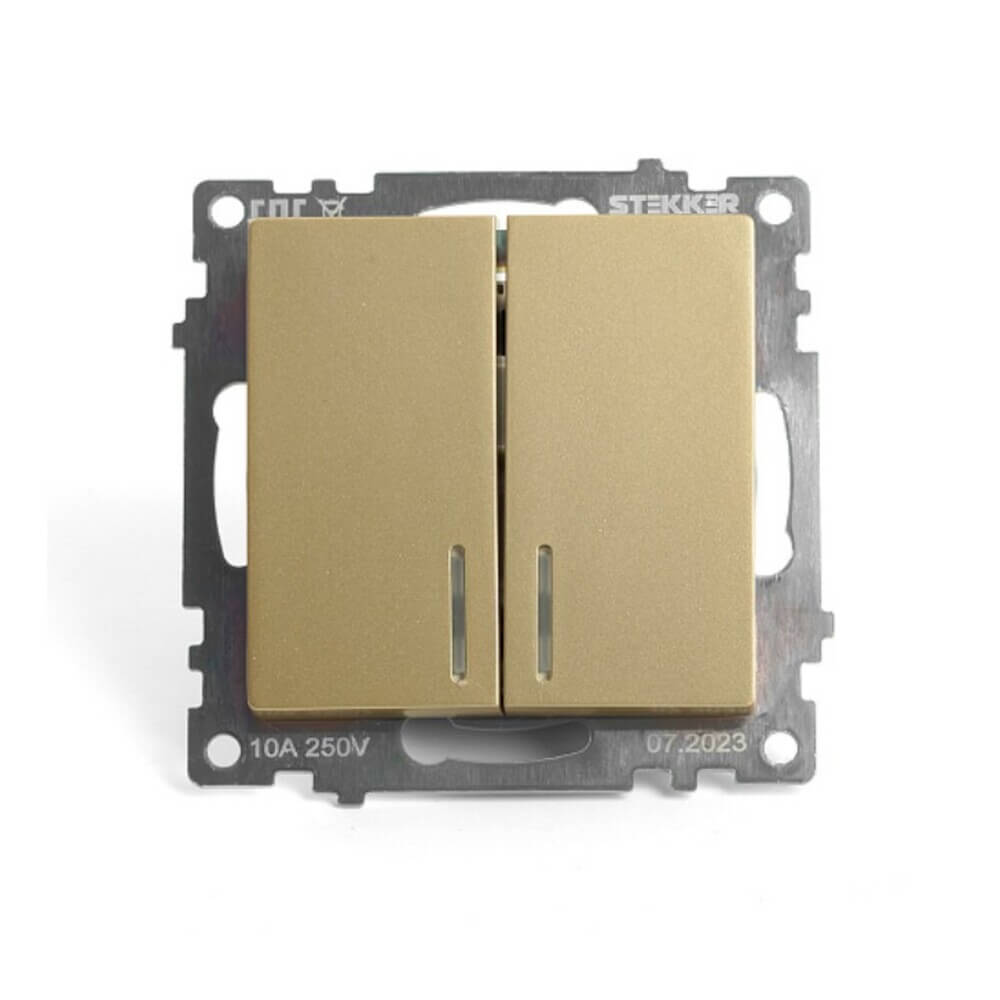 Выключатель двухклавишный Stekker Катрин с подсветкой золото GLS10-7102-08 49217