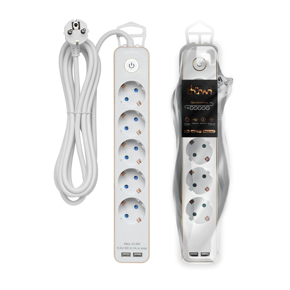 Удлинитель Duwi 2хUSB 5гн 3м с/з 32070 8 1