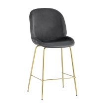 Полубарный стул Stool Group Турин со спинкой велюр серый золотые ножки 8329A VELVET GREY