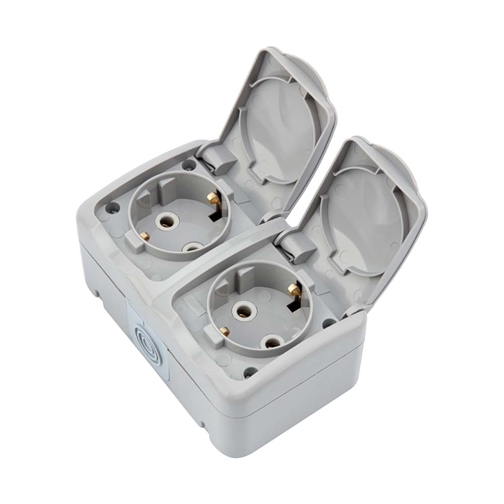 Блок горизонтальный 2 розетки Mini OG IP54 с заземлением, о/у, серый KRANZ KR-78-0806 2