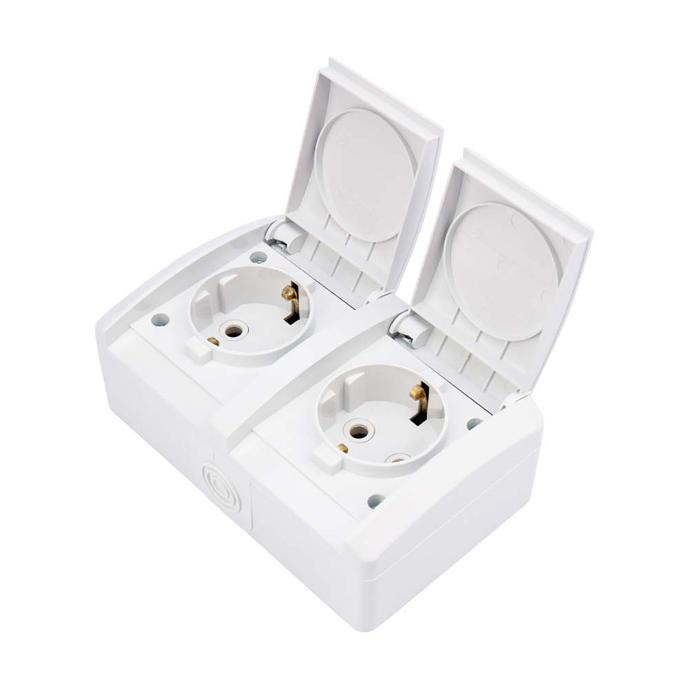 Блок горизонтальный 2 розетки INDUSTRIAL IP54 с заземлением, о/у, белый KRANZ KR-78-0805 2