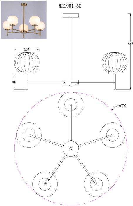 Потолочная люстра MyFar Eliza MR1901-5C 1