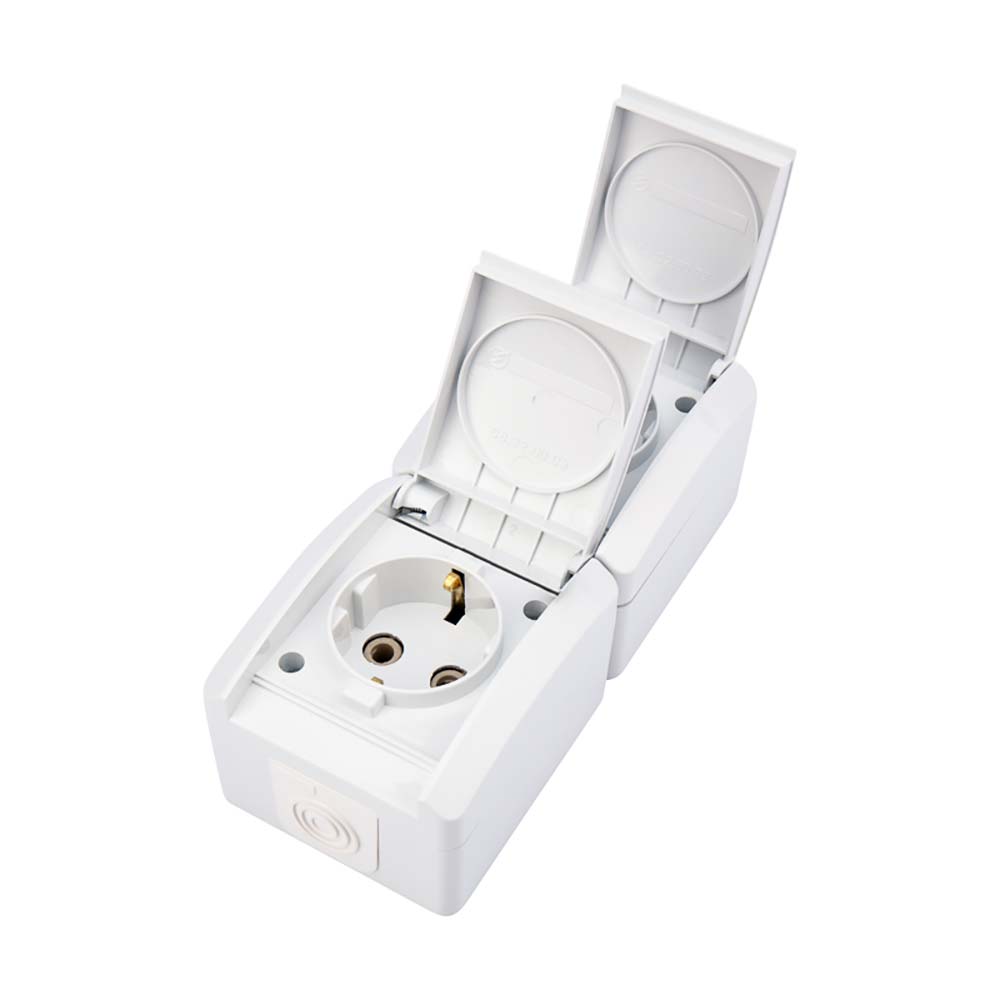 Блок вертикальный 2 розетки (керамика) INDUSTRIAL IP54 с заземлением, о/у, белый KRANZ KR-78-0801 2