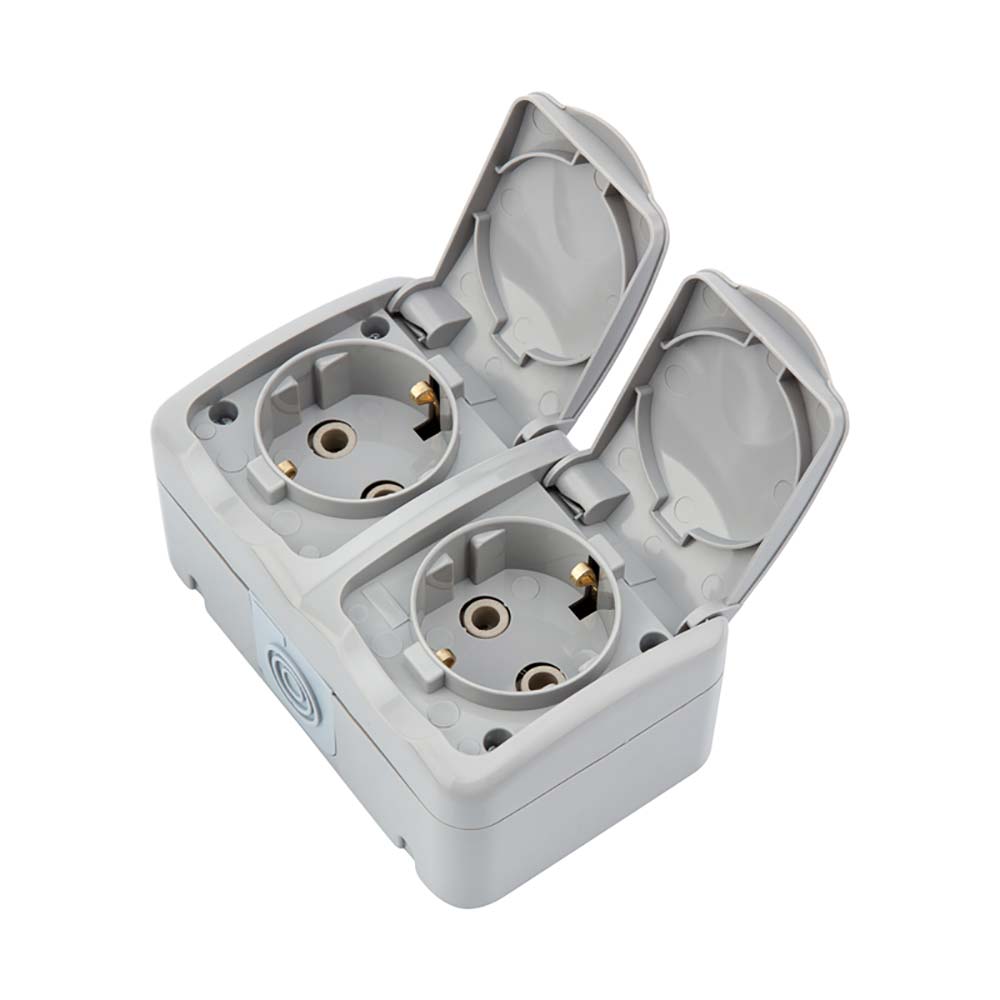 Блок горизонтальный 2 розетки (керамика) Mini OG IP54 с заземлением, о/у, серый KRANZ KR-78-0804 2