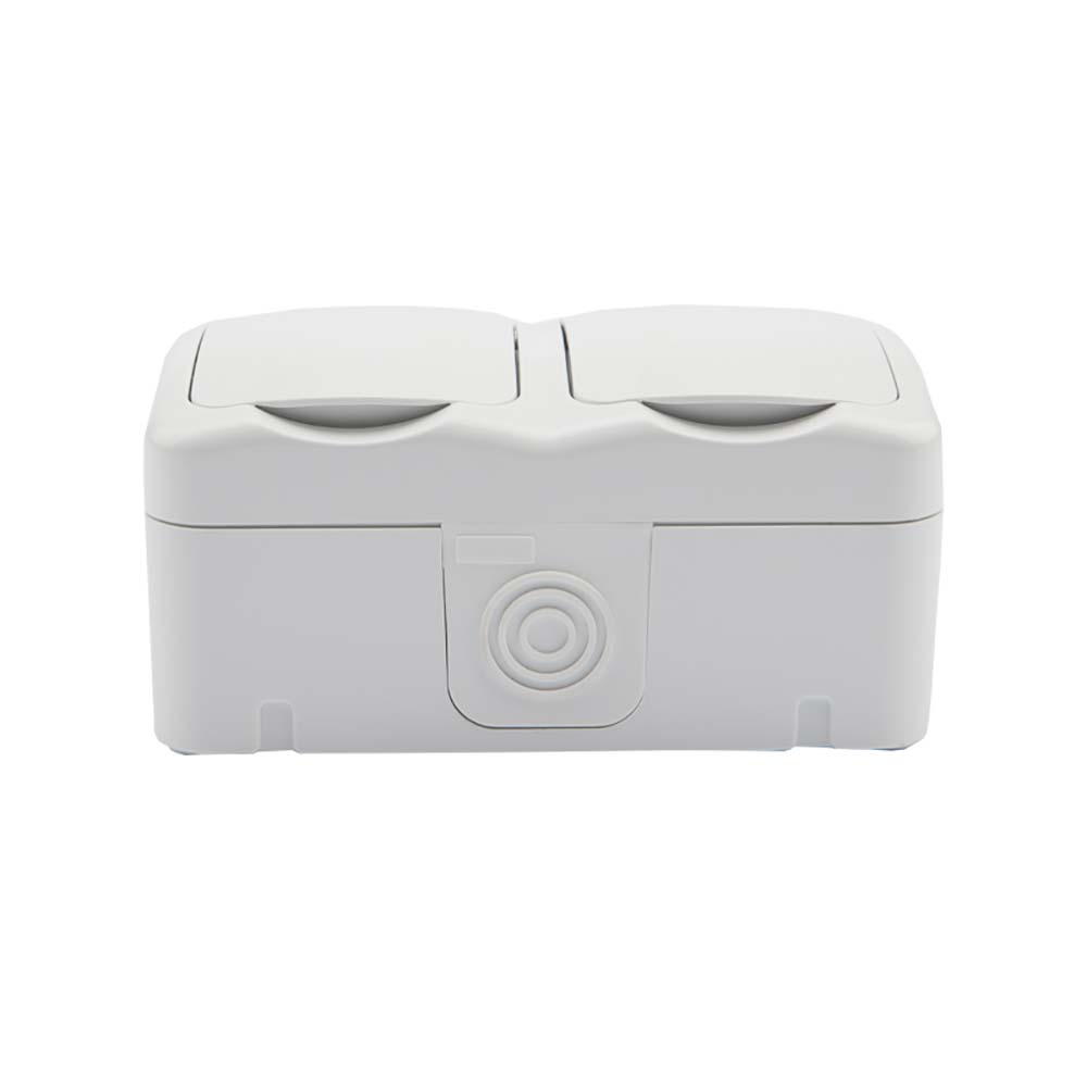 Блок горизонтальный 2 розетки (керамика) Mini OG IP54 с заземлением, о/у, белый KRANZ KR-78-0607 1