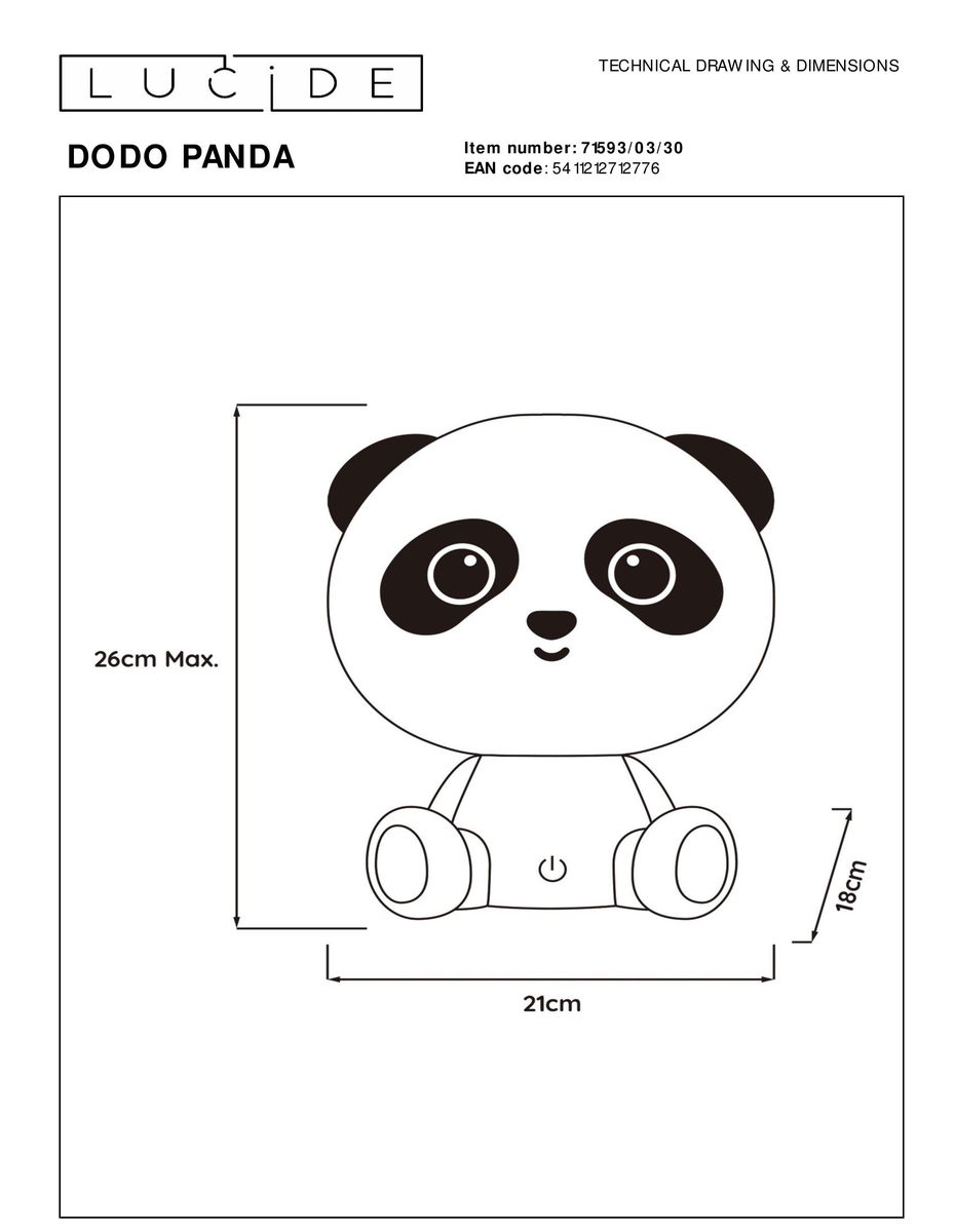Настольная лампа Lucide Dodo Panda 71593/03/30 1
