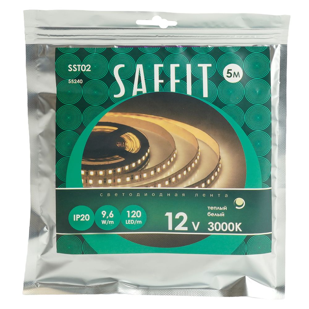 Светодиодная лента Saffit 9,6W/m 120LED/m 2835SMD теплый белый 5М SST02 55240 2