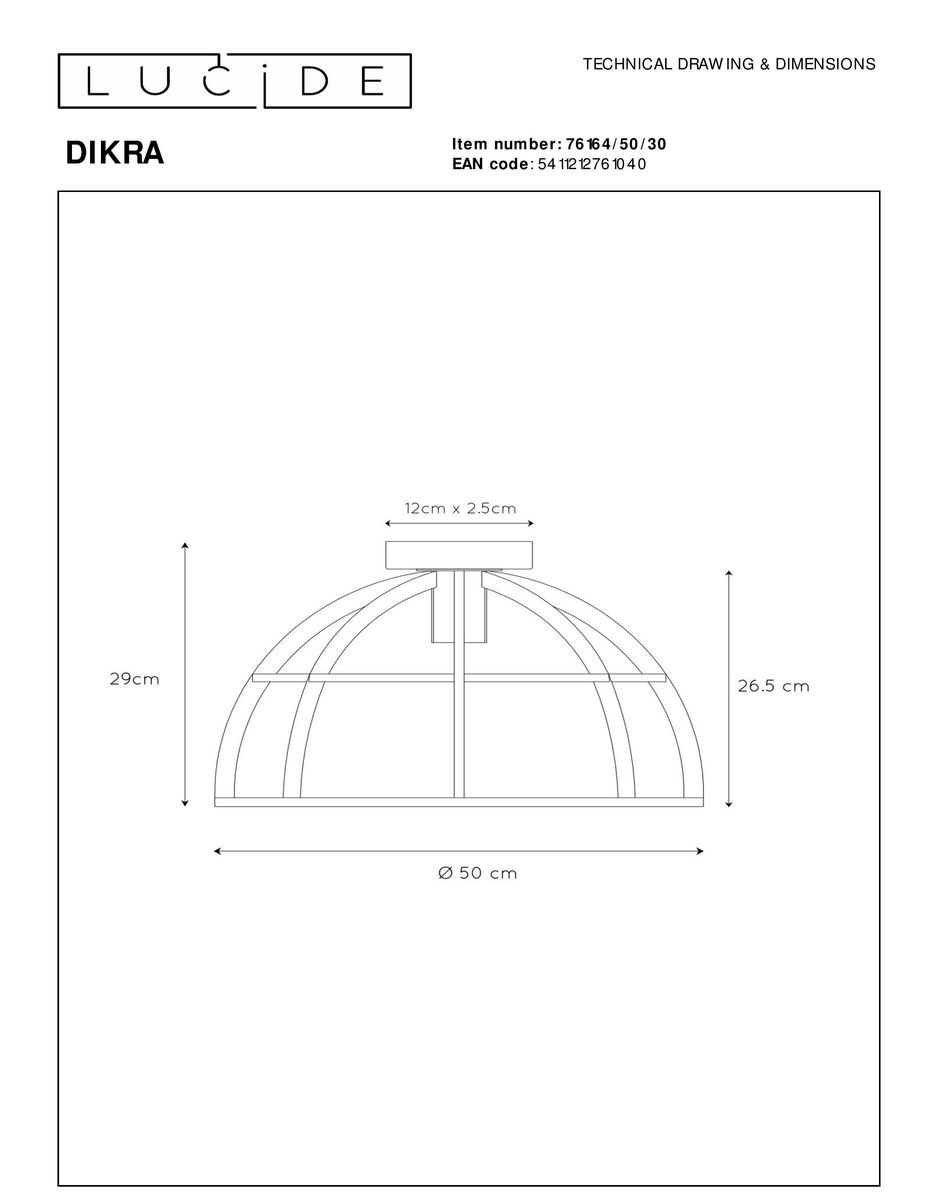 Потолочный светильник Lucide Dikra 76164/50/30 1