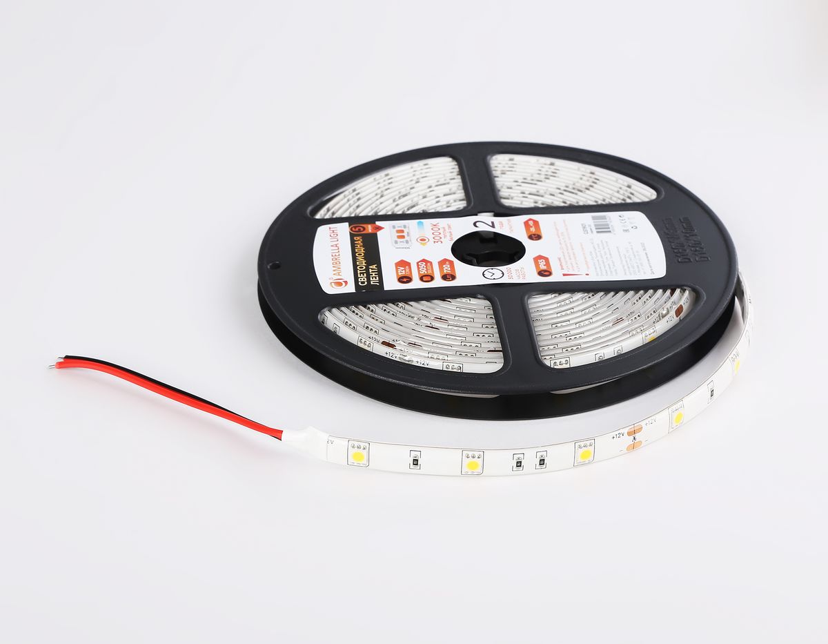 Светодиодная влагозащищенная лента Ambrella Light 7,2W/m 30LED/m 5050SMD теплый белый 5M GS1901 4