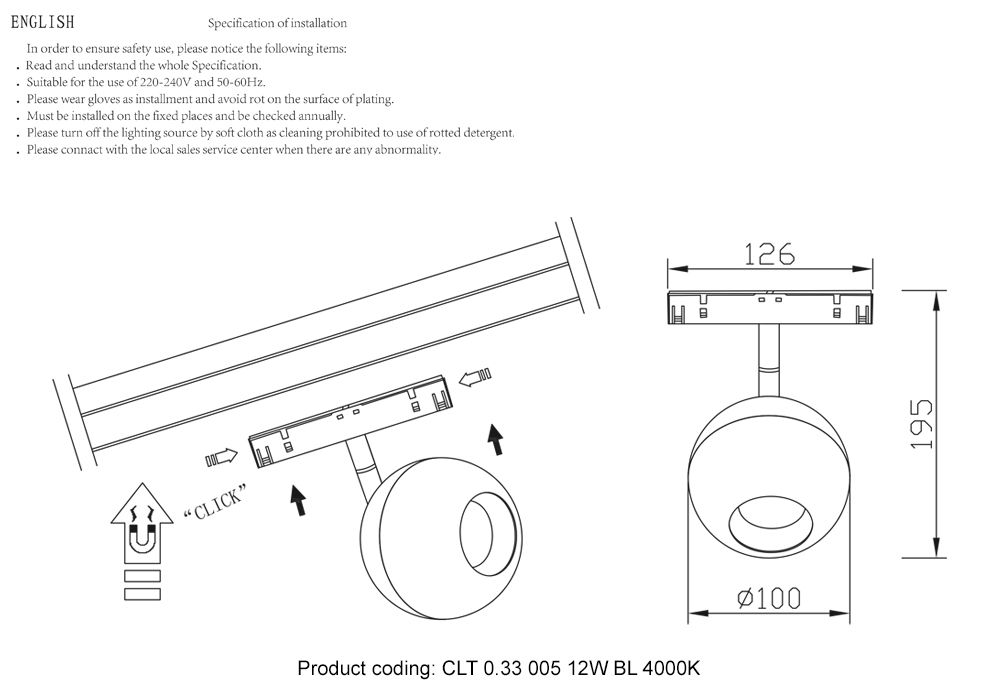 Трековый светодиодный светильник для магнитного шинопровода Crystal Lux Space CLT 0.33 005 12W BL 4000K 1