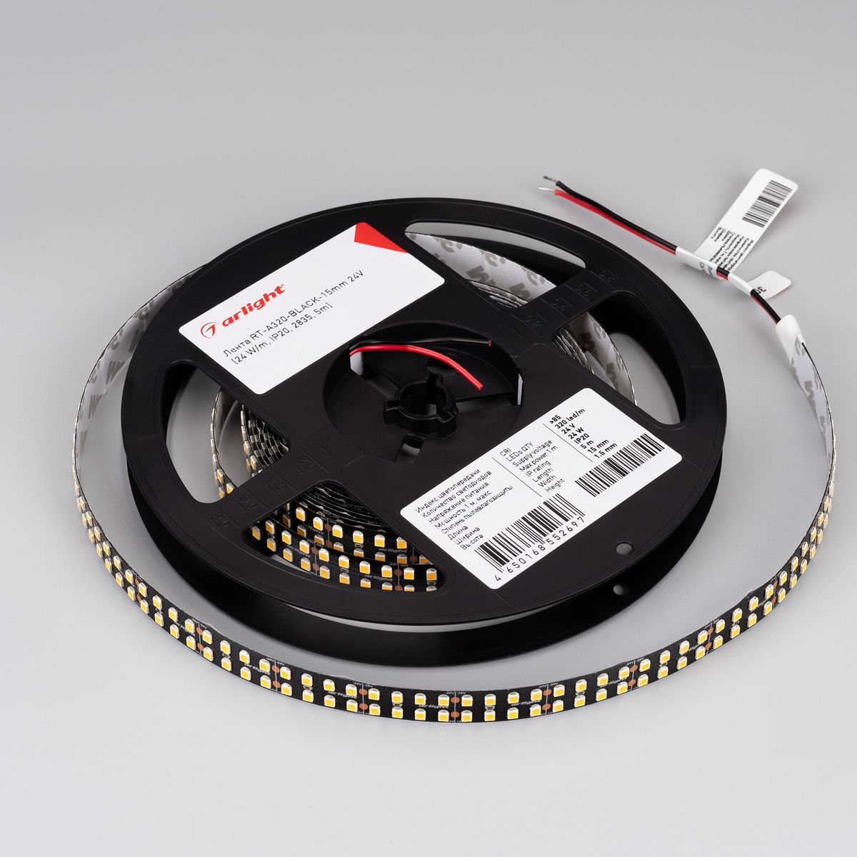 Светодиодная лента Arlight 4W/m 320Led/m 2835SMD теплый белый 5M RT-A320-BLACK-15mm 24V Warm3000 CRI98 032615(2) 1