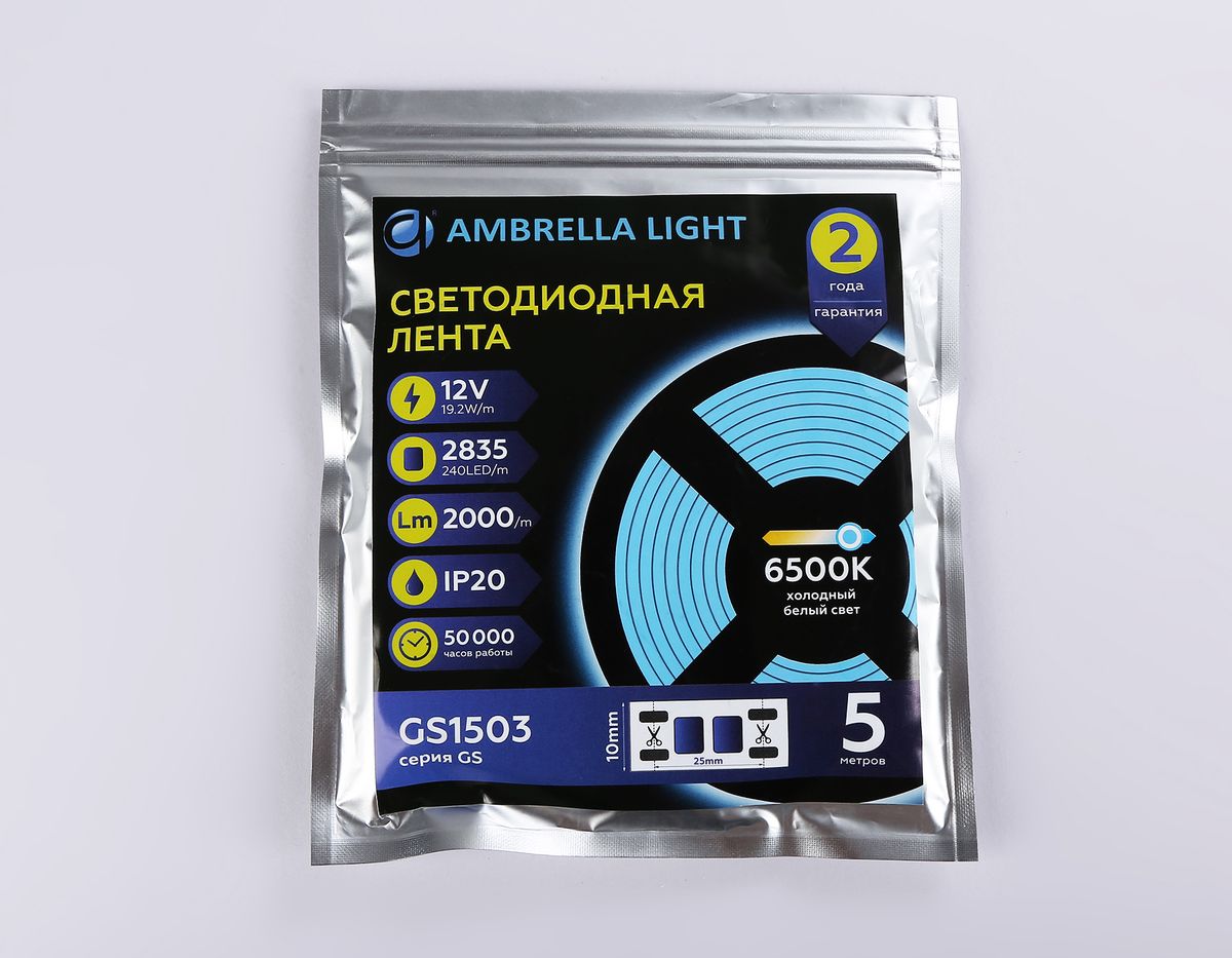 Светодиодная лента Ambrella Light 19,2W/m 240LED/m 2835SMD холодный белый 5M GS1503 3