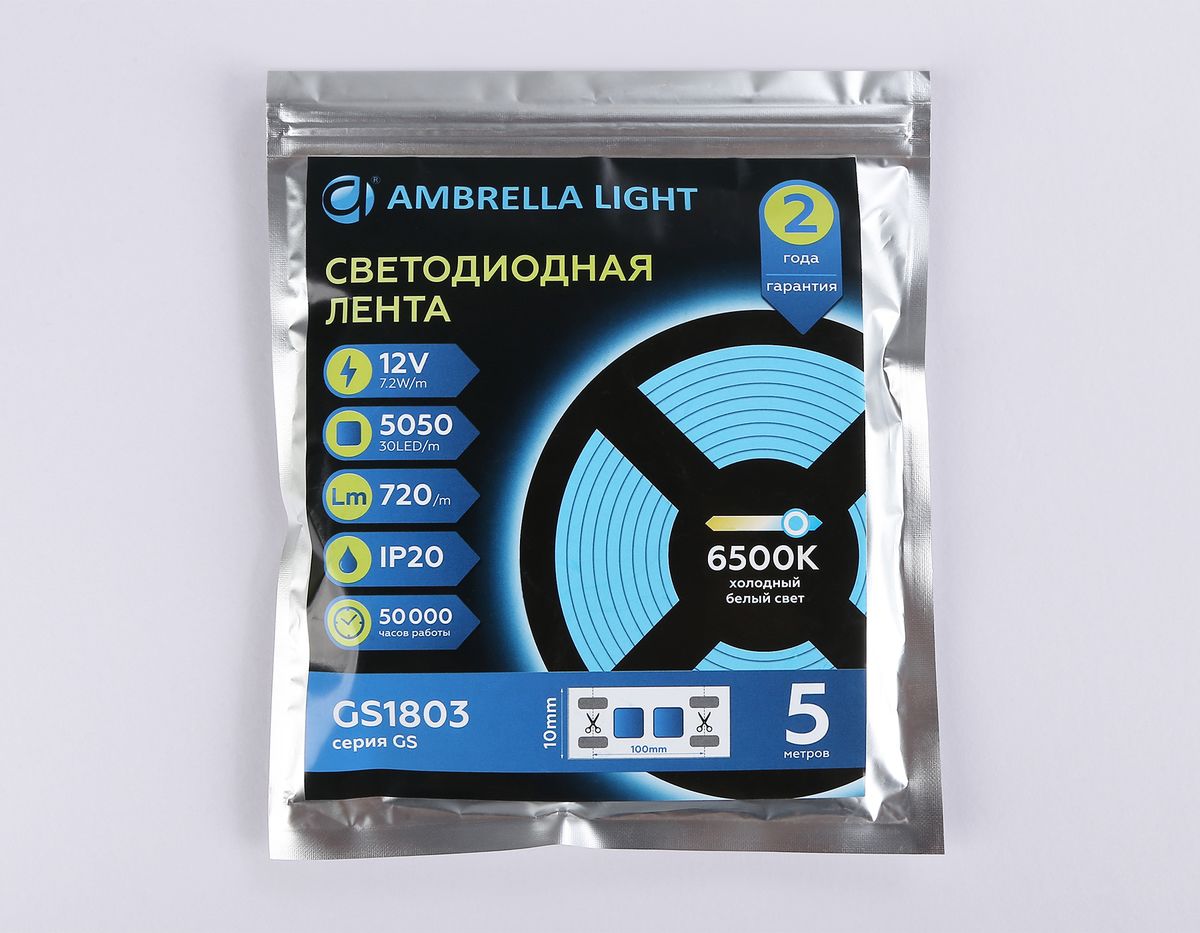 Светодиодная лента Ambrella Light 7,2W/m 30LED/m 5050SMD холодный белый 5M GS1803 3