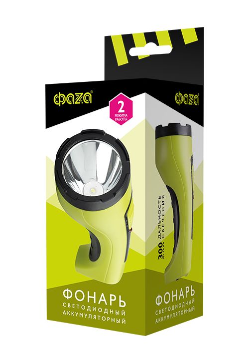 Ручной светодиодный фонарь ФАZA аккумуляторный 125 лм 165х80 AccuF2-L3W-gn 1