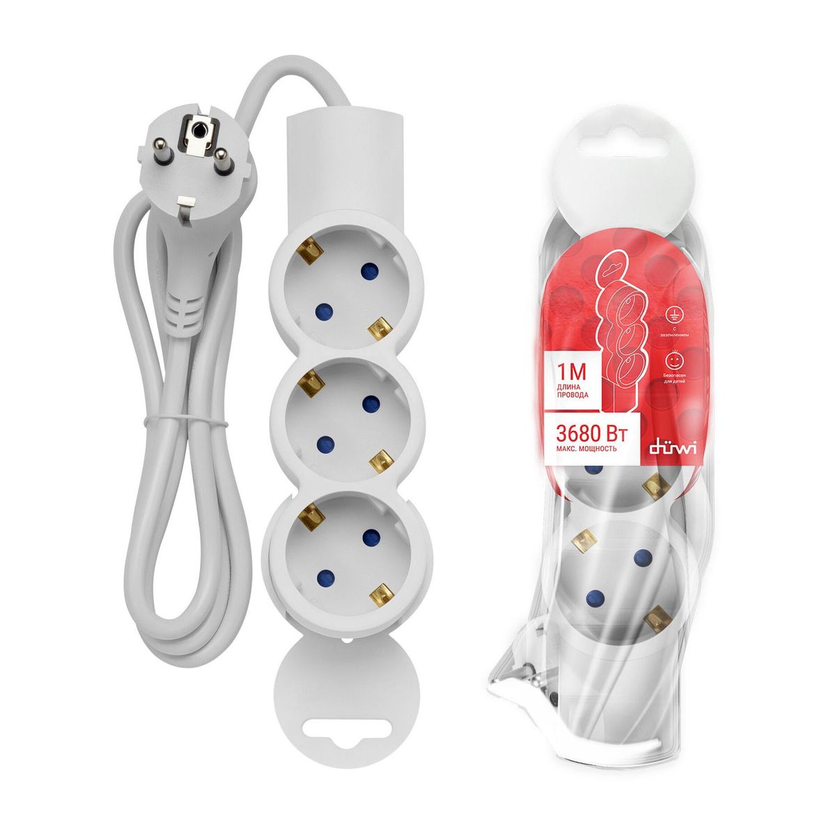 Удлинитель Duwi 3гн 1м с/з 32072 2 1