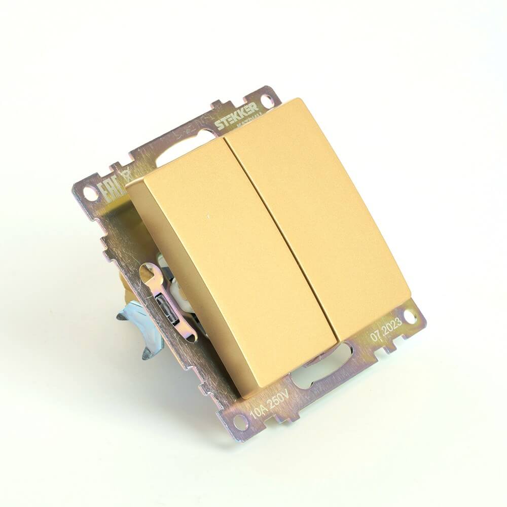 Выключатель двухклавишный Stekker Катрин золото GLS10-7104-08 49216 3