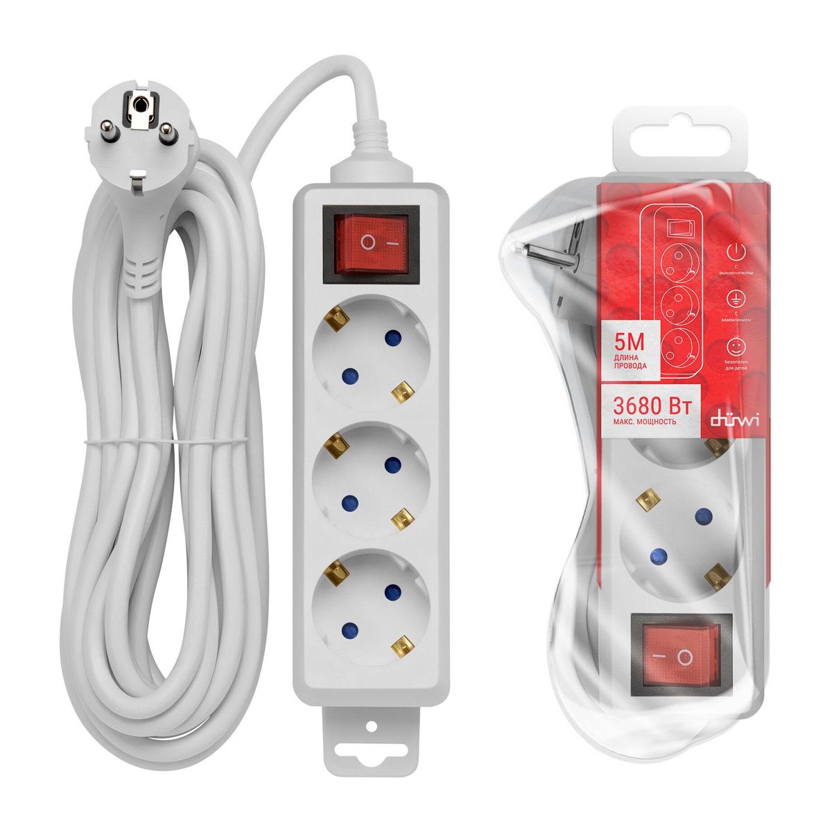 Удлинитель Duwi 3гн 5м с/з 32059 3 1