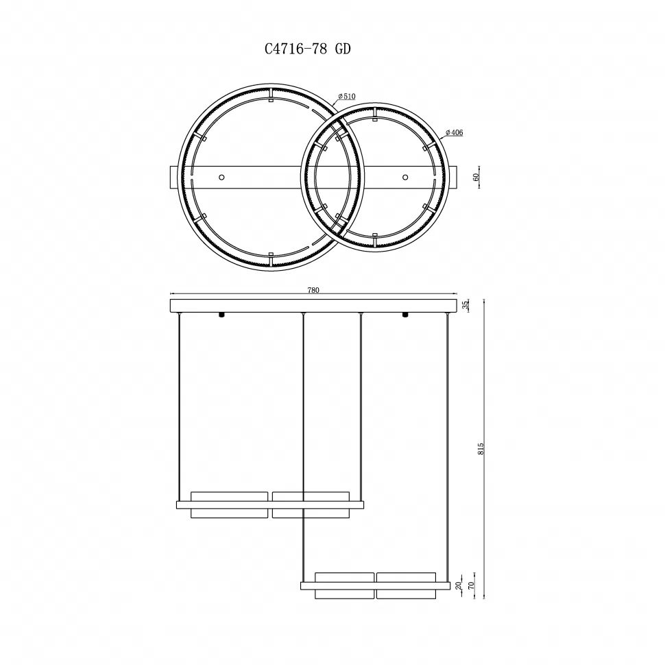 Подвесной светодиодный светильник iLedex Meridian C4716-78 GD 1