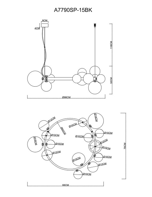 Подвесная люстра Arte Lamp Vincent A7790SP-15BK Фото № 3