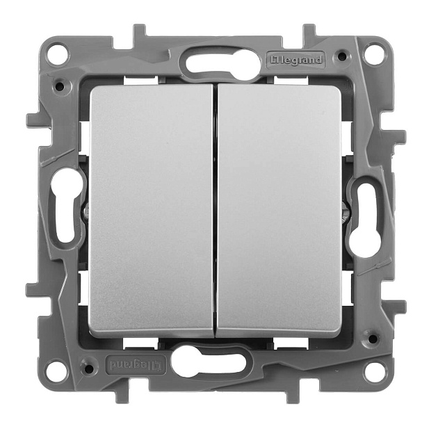 Выключатель двухклавишный Legrand Etika 10A 250V алюминий 672402 Фото № 3