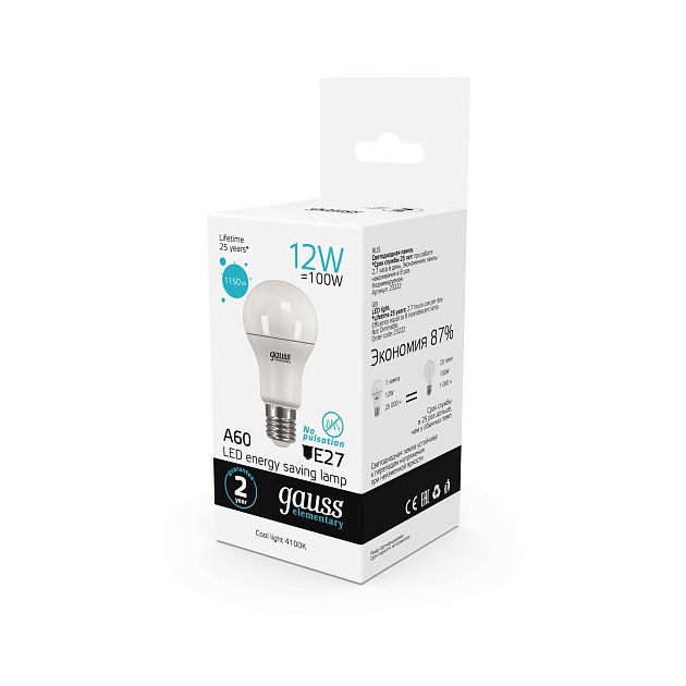 Лампа светодиодная Gauss E27 12W 4100K матовая 23222 изображение 5 Лампа светодиодная Gauss E27 12W 4100K матовая 23222 Фото № 5