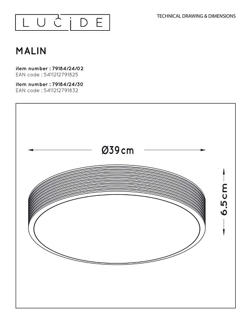 Потолочный светодиодный светильник Lucide Malin 79184/24/30 Фото № 2