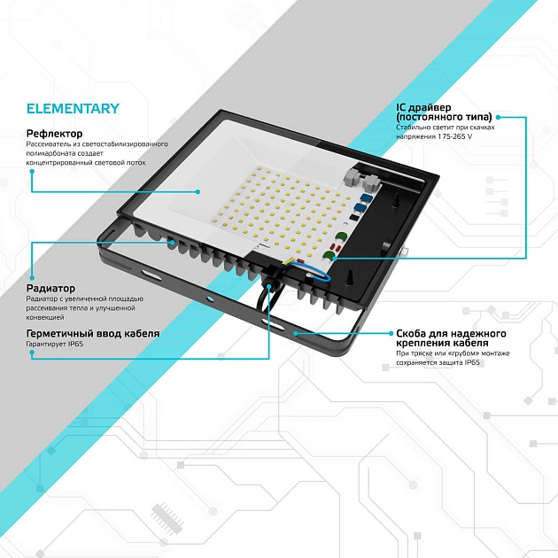 Прожектор светодиодный Gauss Elementary 100W 4000К 613100110 Фото № 2