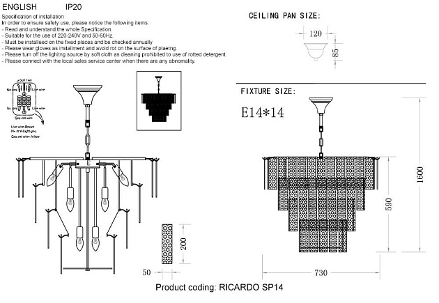 Подвесная люстра Crystal Lux Ricardo SP14 Brass Фото № 2