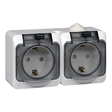 Розетка двойная 2К+З Systeme Electric Этюд 16A 250V с крышкой шторками белая PA16-244B