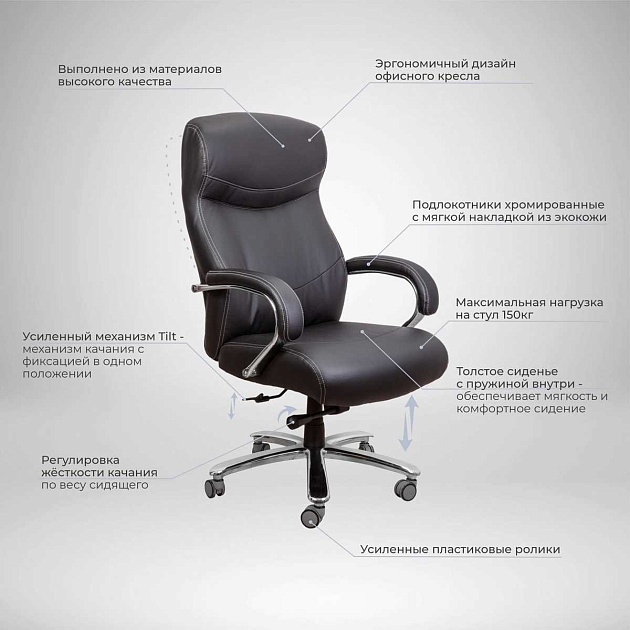 Кресло руководителя AksHome Marshal чёрный, экокожа 65897 Фото № 3