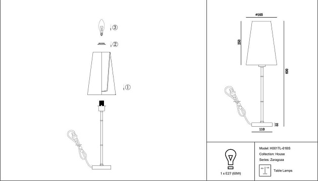 Настольная лампа Maytoni Zaragoza H001TL-01BS изображение 2 Настольная лампа Maytoni Zaragoza H001TL-01BS Фото № 2