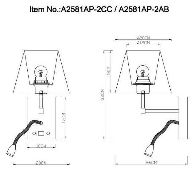 Бра Arte Lamp Elba A2581AP-2AB Фото № 2