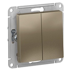 Переключатель двухклавишный проходной Schneider Electric AtlasDesign 10A 250V шампань ATN000565