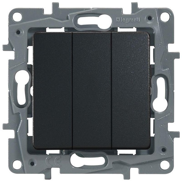 Выключатель трехклавишный Legrand Etika 10A 250V антрацит 672613 Фото № 