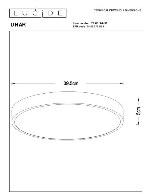 Потолочный светодиодный светильник Lucide Unar 79185/40/30 изображение 2 Потолочный светодиодный светильник Lucide Unar 79185/40/30 Фото № 2