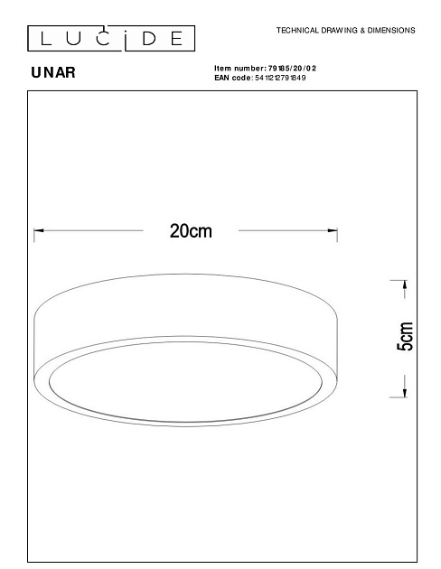 Потолочный светодиодный светильник Lucide Unar 79185/20/02 изображение 2 Потолочный светодиодный светильник Lucide Unar 79185/20/02 Фото № 2