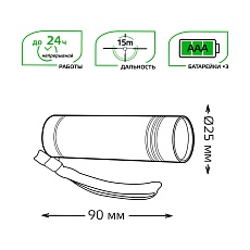 Ручной светодиодный фонарь Gauss от батареек 90х25 120 лм GF107 3