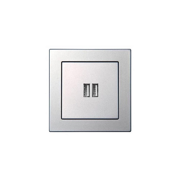 Розетка 2xUSB Liregus Epsilon серебро 28-1857 Фото № 