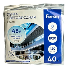 Светодиодная лента Feron 8W/m 120LED/m 2835SMD холодный белый 40M LS420 48793 1