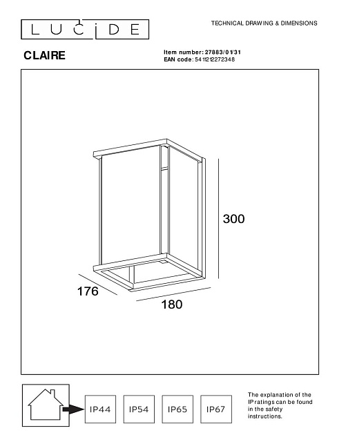 Уличный настенный светильник Lucide Claire 27883/01/31 Фото № 2
