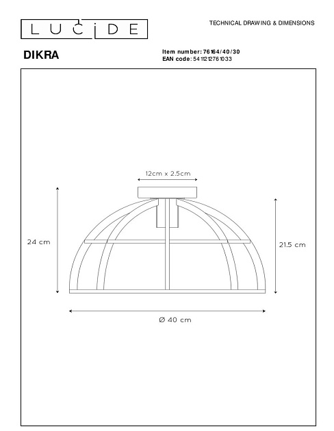 Потолочный светильник Lucide Dikra 76164/40/30 Фото № 2