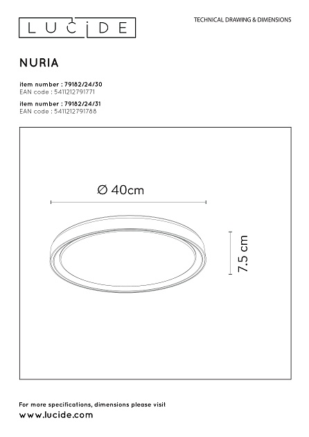 Потолочный светодиодный светильник Lucide Nuria 79182/24/30 Фото № 2