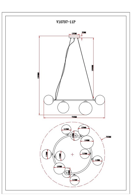 Подвесная люстра Moderli Molly V10797-11P Фото № 2