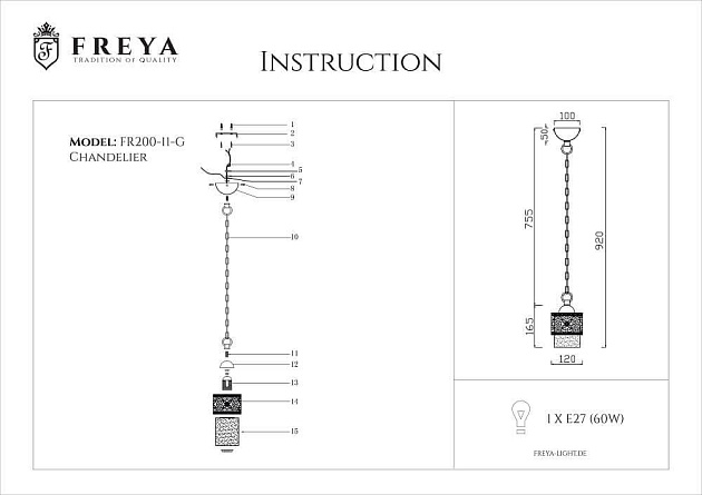 Подвесной светильник Freya Teofilo FR2200-PL-01-G Фото № 4