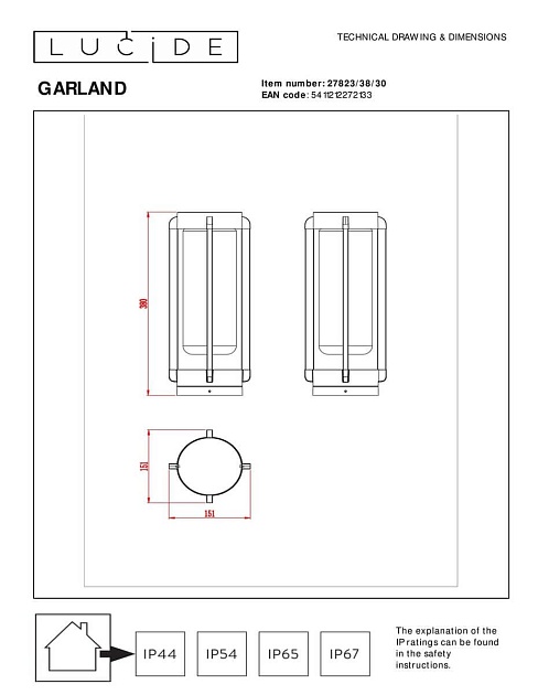 Уличный светильник Lucide Garland 27823/38/30 изображение 2 Уличный светильник Lucide Garland 27823/38/30 Фото № 2