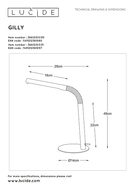 Настольная лампа Lucide Gilly 36612/03/31 Фото № 2