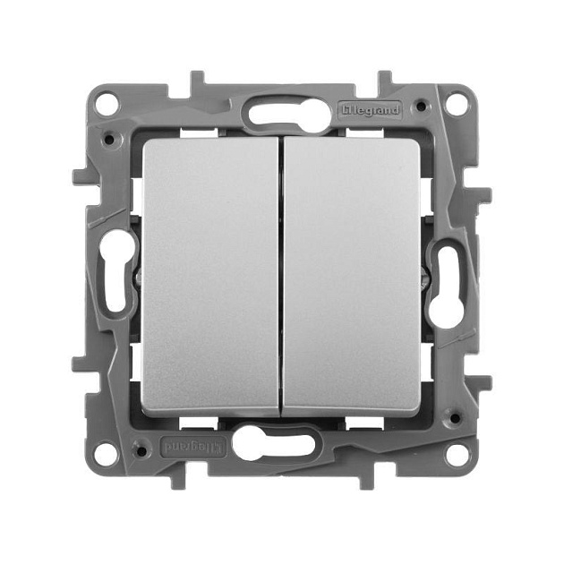 Выключатель двухклавишный Legrand Etika 10A 250V алюминий 672402 Фото № 