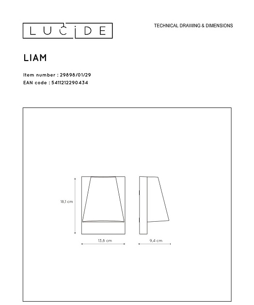 Уличный настенный светильник Lucide Liam 29898/01/29 Фото № 2