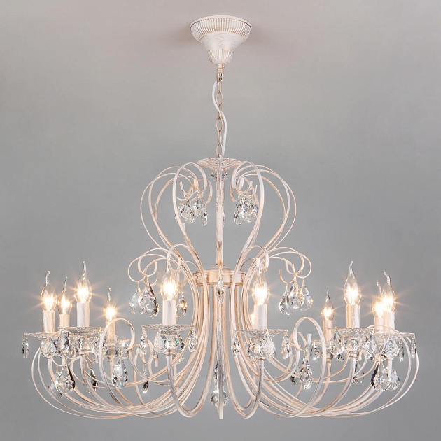 Подвесная люстра Eurosvet 3305/12 белый с золотом/прозрачный хрусталь Strotskis Фото № 